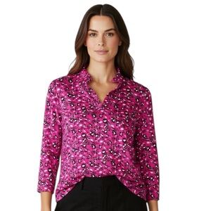 Pink Leopard Print Blouse | Ruffle V-neck Flowy Long Sleeve Top XXL, 2XL
U